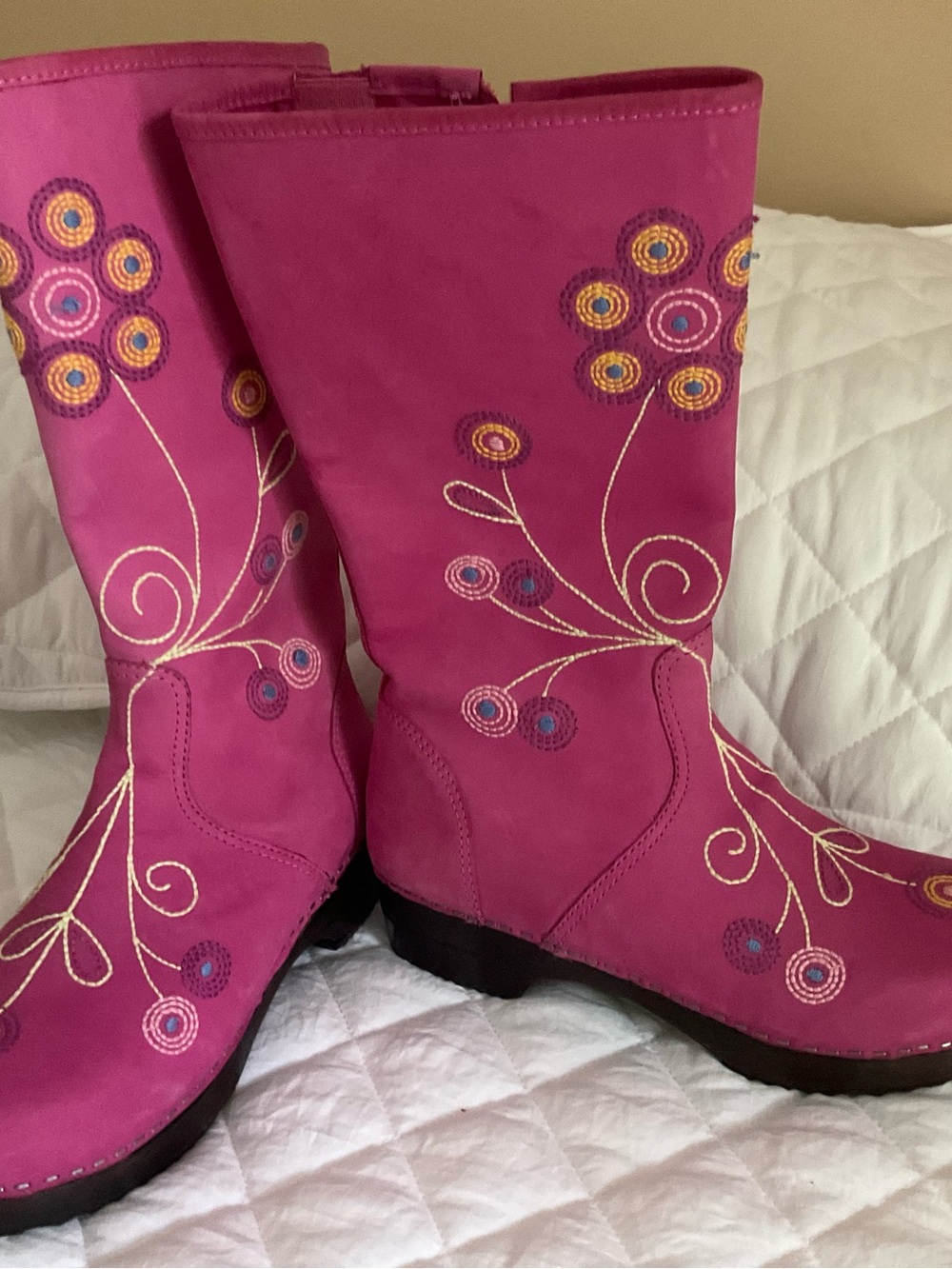 Hanna Andersson Bright Fuchsia Embroidered Girls' Mid-Calf Boots